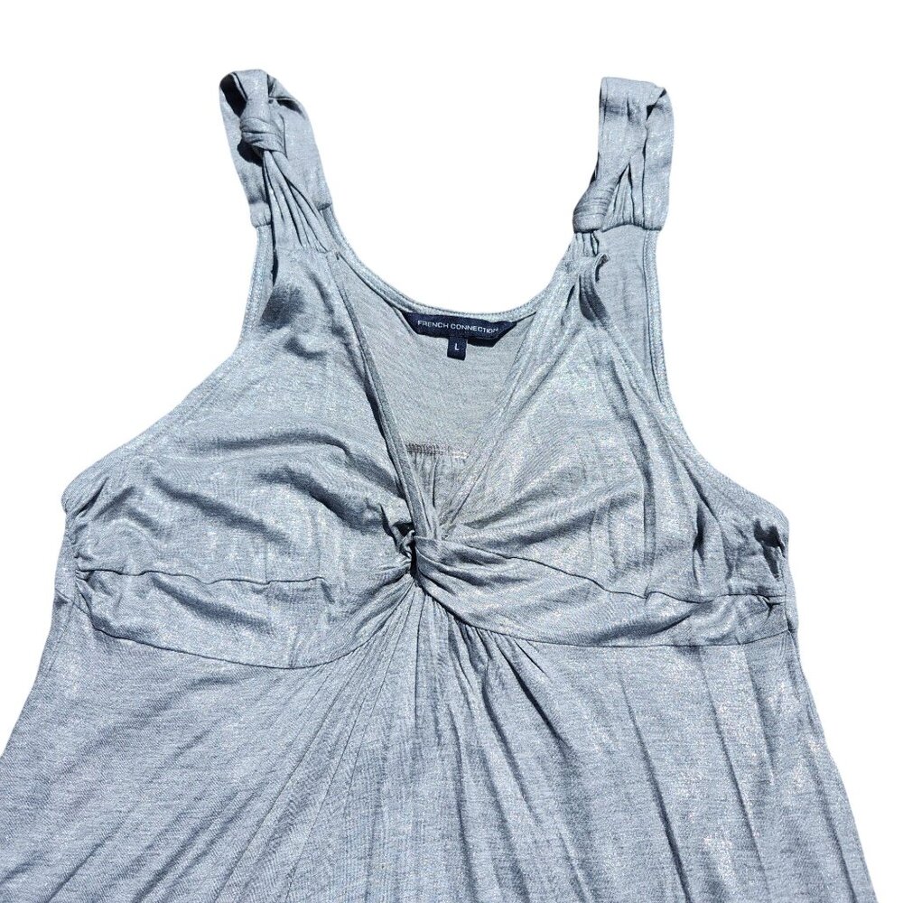 French Connection Women's Large Sleeveless Shimmery Silver Twist Front Dress - Picture 2 of 7